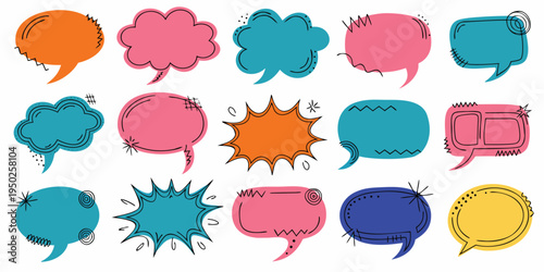 Colorful speech bubbles in various shapes and sizes