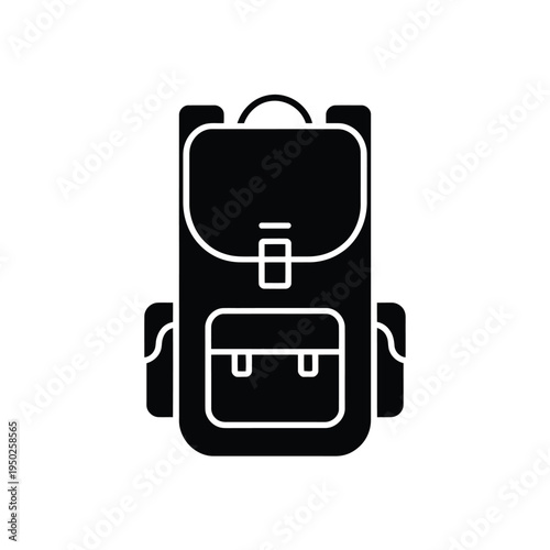 Simple black silhouette of a classic school backpack with a flap