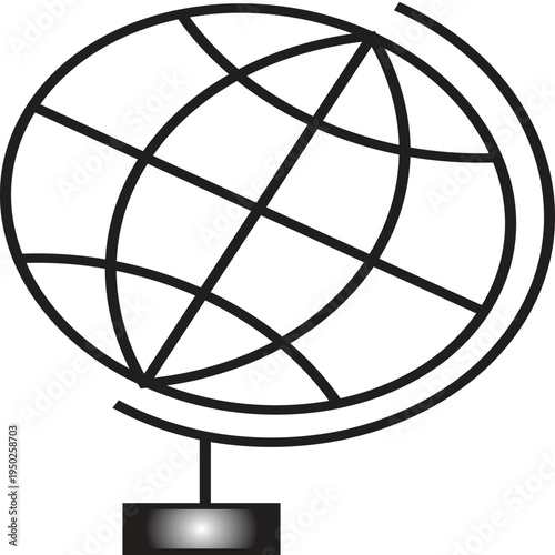 Minimalist line art illustration of a world globe on a stand, symbolizing global connectivity, education, and international concepts