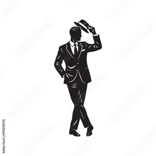 Silhouette of a Dapper Man in a Suit Tipping His Hat