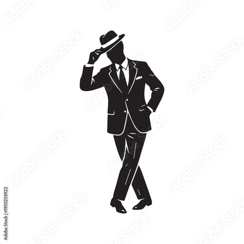 Silhouette of a Dapper Man in a Suit Tipping His Hat