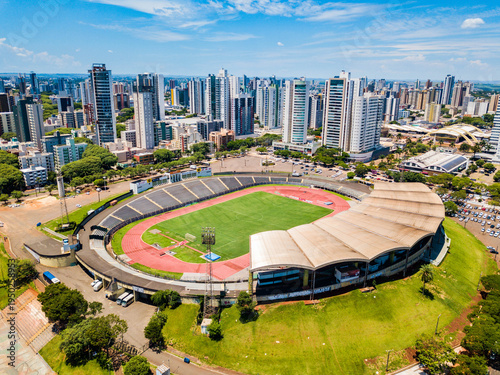 Maringá, PR - Aerial view of the Willie Davids Regional Stadium and the city center of Maringá, Paraná.