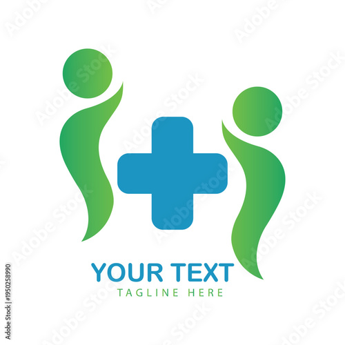 Modern Healthcare Logo with Blue and Green Abstract People and Med Cross