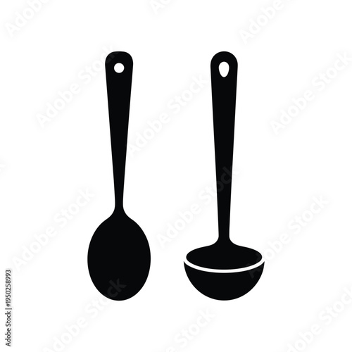 Two black silhouette spoons displayed side by side on a white background