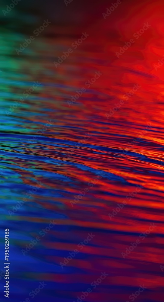 Obraz premium Dynamic abstract reflection of vibrant colors on a wet, undulating surface creating a mesmerizing visual texture. Streaks of light and shadow blend artistically, mood, graphic, ethereal