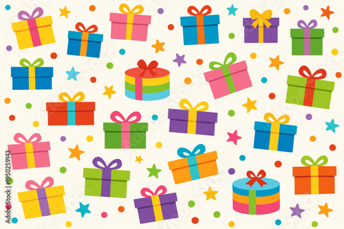 Colorful gift boxes and festive decorations on light background