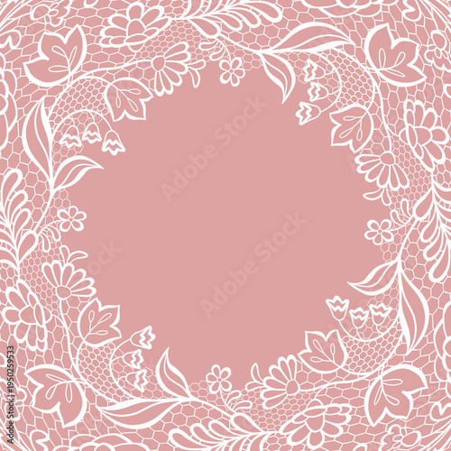 Elegant White Lace Oval Border. Invitation Design Element.