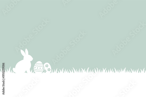 Minimalist easter bunny silhouette with decorated eggs on pastel green background