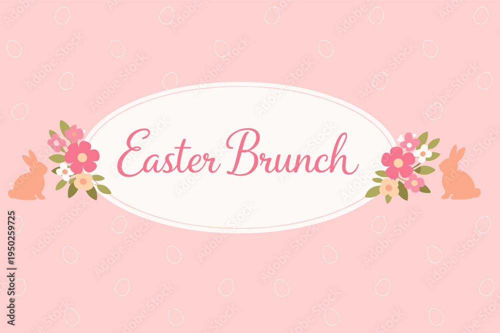 Obraz premium Easter brunch invitation with floral decor and bunnies on pink background