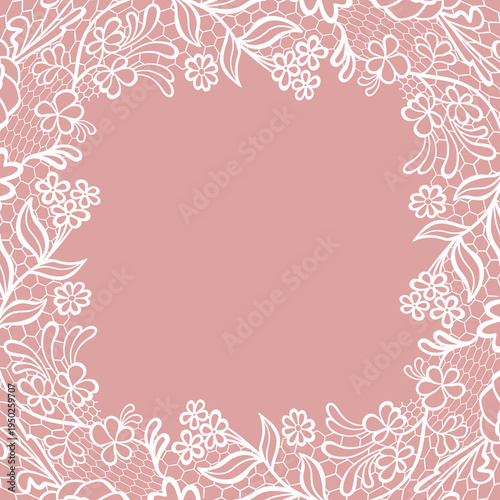 Elegant White Lace Square Border. Invitation Design Element.