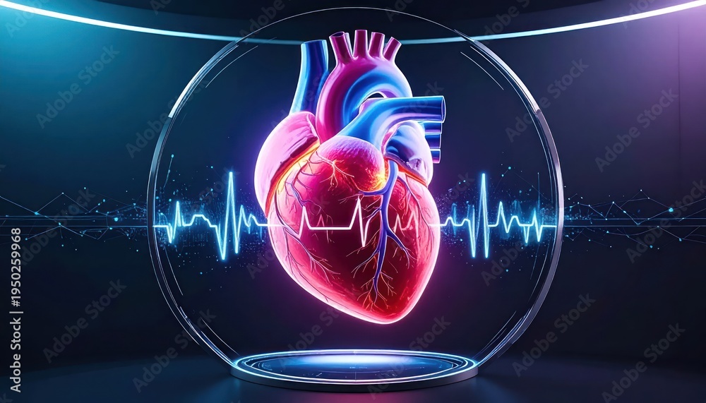 Fototapeta premium Glowing Heartbeat Anatomy in Glass Sphere.