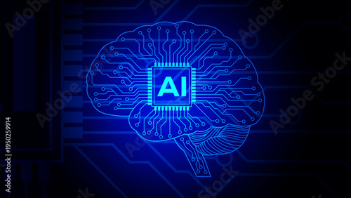 Artificial Intelligence Brain Technology Background Neural Network Digital Circuit Processor Vector