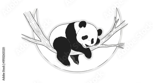 Cute panda bear resting on tree branch illustration