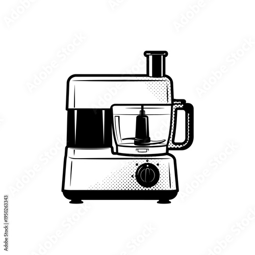 Food processor and broccoli healthy cooking kitchen appliance and vegetable ingredient