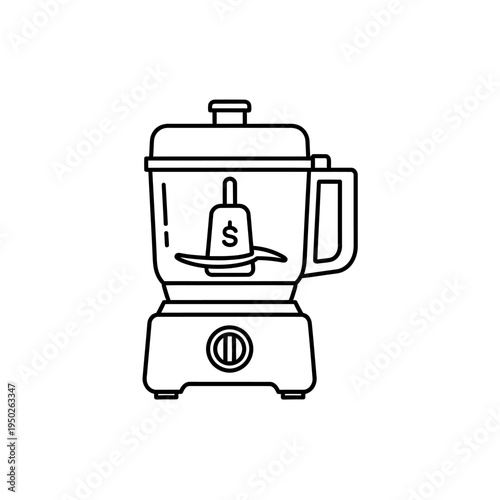 Food processor line icon kitchen appliance tool for chopping blending preparing food