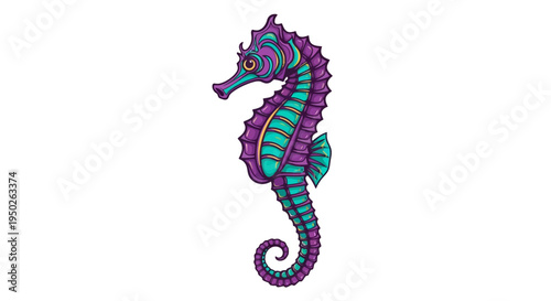 colorful purple and teal cartoon seahorse illustration