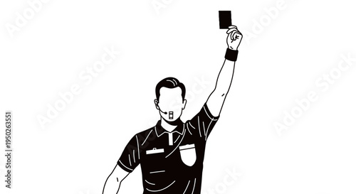 Soccer Referee Holding Up a Red Card, Warning Player on an Isolated White Background