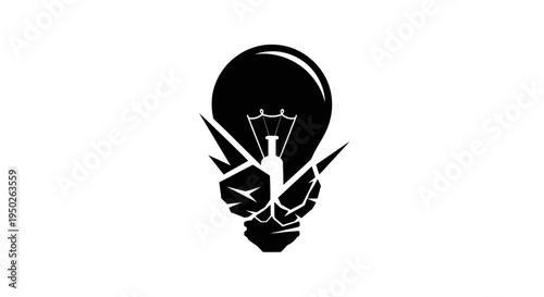 Creative Idea Concept with a Hand Holding and Breaking a Light Bulb on an Isolated White Background