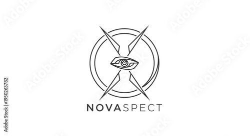 Modern eye logo with target symbol, representing focus and vision, isolated white background.