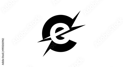Stylized Letter E with Energy Bolts Abstract Logo Symbol on Isolated White Background