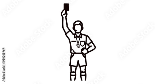 Soccer Referee Showing Red Card for Foul on Isolated White Background