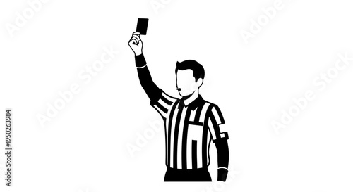 Solid black and white illustration of a soccer referee showing a red card, representing a strong penalty and disciplinary action on an isolated white background.