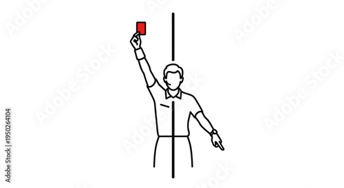 Soccer Referee Showing a Red Card as a Symbol of Disqualification on Isolated White Background