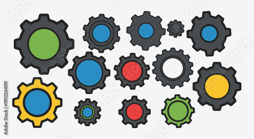 Colorful Industrial Gears and Cogs Arranged on a Bright Studio Background
