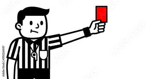 Cartoon Football Referee Showing Red Card, Penalty or Disqualification Concept, Isolated White Background.