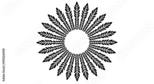 Circular Wheat Grain Pattern, Agricultural Harvest Symbol, Isolated White Background.