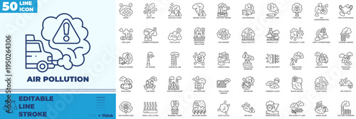 Air Pollution Line Editable Icons set