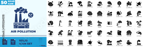 Air Pollution Solid Editable Icons set