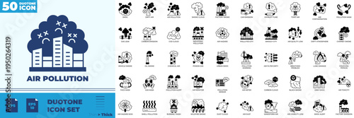 Air Pollution Duotone Editable Icons set