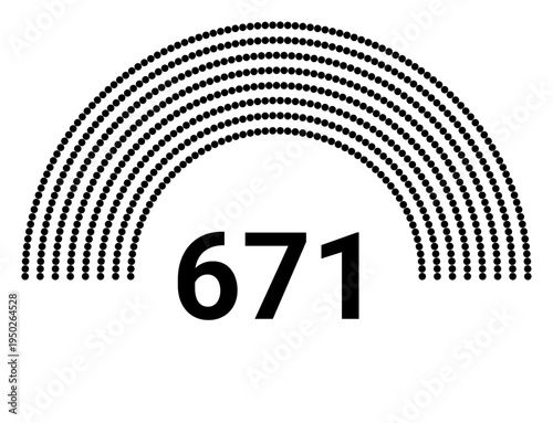 Hemicycle 671 seats - 8 rows
