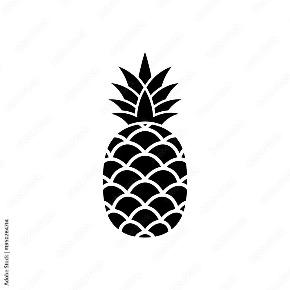 Obraz premium Pineapple icon black silhouette isolated on white background vector art