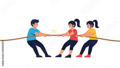 Group of people participating in a tug of war game to represent teamwork competition and group effort outdoors.