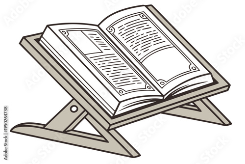 Open Holy Book on Wooden Rehal Stand Illustration for Religious Study Concept
