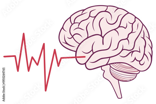 Human Brain Illustration with Brainstorming Frequency Wave for Mental Health and Neurology Concept