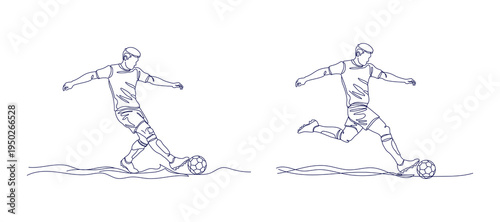 Two soccer players demonstrating different techniques while controlling a ball