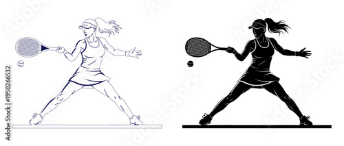 Two tennis players demonstrating different backhand techniques in action poses