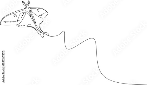 Continuous line drawing of a flying Luna Moth, minimalist insect vector art