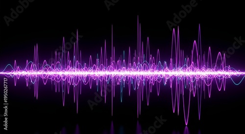 Vibrant purple sound wave visualization on black background, abstract audio spectrum