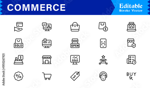 Commerce Line Icon Set Professional Minimal Outline Symbols for Business, Finance, and Shopping