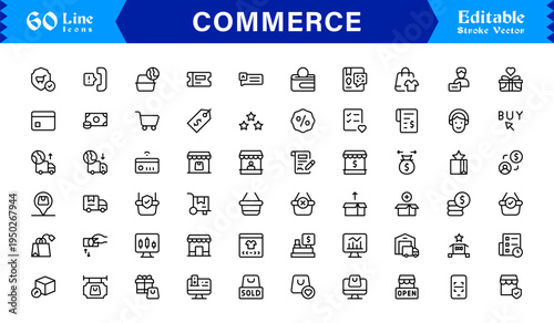 Commerce Line Icon Set Professional Minimal Outline Symbols for Business, Finance, and Shopping
