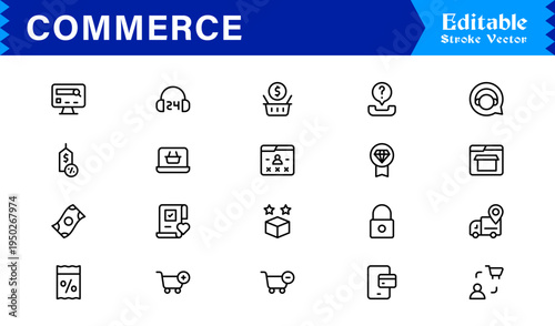 Commerce Line Icon Set Professional Minimal Outline Symbols for Business, Finance, and Shopping
