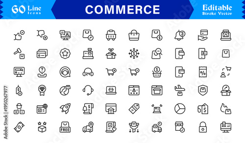 Commerce Line Icon Set Professional Minimal Outline Symbols for Business, Finance, and Shopping