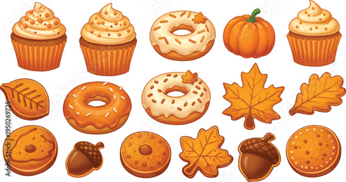 Vector Illustration Autumn Fall Desserts and Decorations Elements Collection