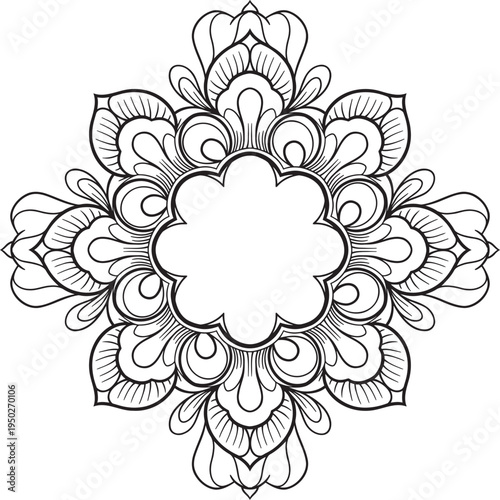Star shaped floral mandala ornaments and geometric flower blossoms for tattoo design