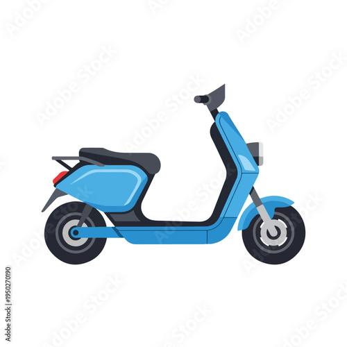 Electric blue scooter with black seat on white background