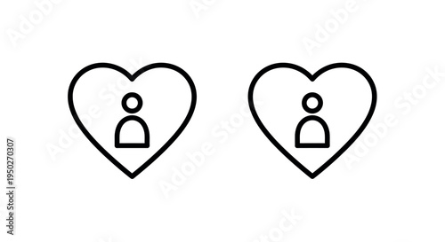 Two hearts each containing a silhouette of a person symbolizing love and connection